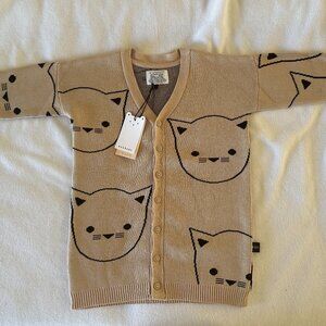 NWT Organic Cotton Huxbaby Hux Baby Cat Print Button Down Knit Sweater Jacket 4